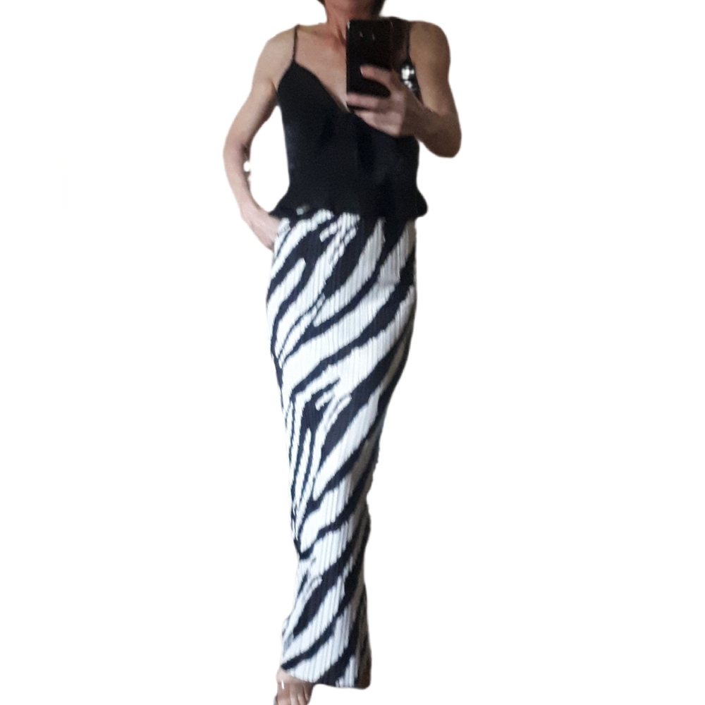 Black and White Striped Maxi Skirt With Zara Black Camisole